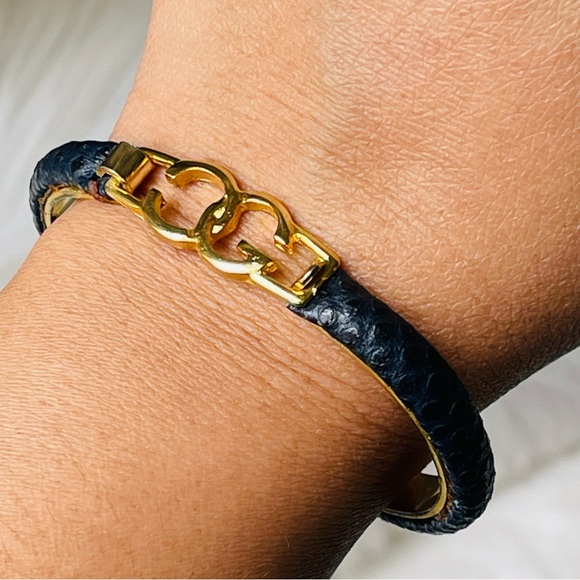 CASINI & GORI |Vintage Black Leather 24k Gold Plated Bangle 16cm | Made In Italy - Picture 5 of 9